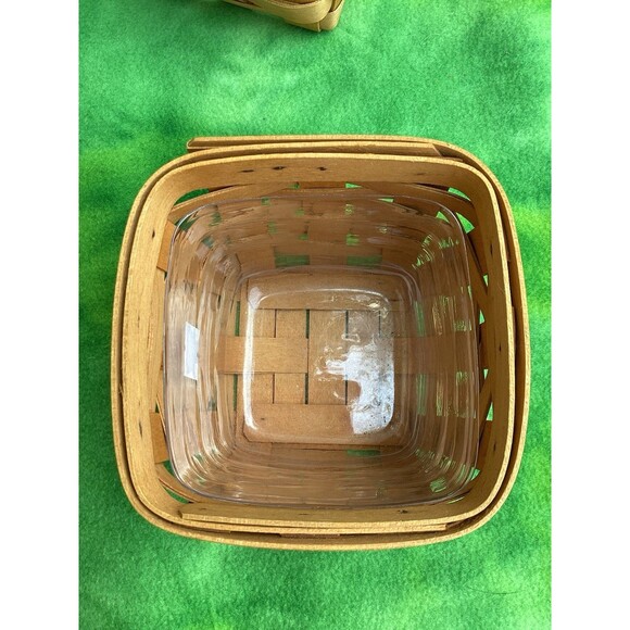 Longaberger Basket Set 1 Single Handle 1 No Handle & 1 Plastic Liner Fits Both - Picture 4 of 16